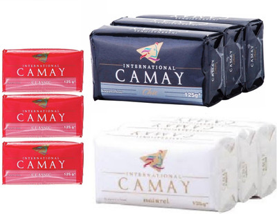 

Camay Classic(Set of 3) + Natural(Set of 3) + Chic(Set of 3) Fragrance Soap(125 g, Pack of 9)
