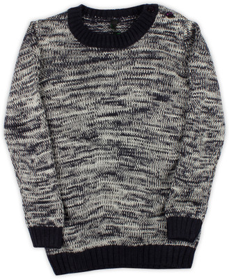 

United Colors of Benetton. Self Design Crew Neck Casual Boys White, Blue Sweater, 901