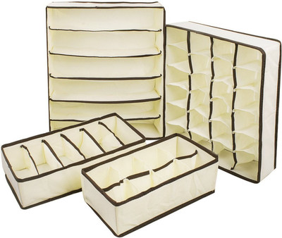 

Everbuy Set of 4 Foldable Storage Box type Non-Smell Drawer Organizer Closet Storage for Socks Bra Tie Scarfs(Beige)