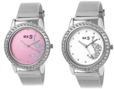 MKS Super Hot Peafowl Pink & White combo watch Watch  - For Girls   Watches  (MKS)