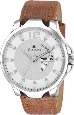 Gesture 1101- White Day And Date Strap Watch  - For Men   Watches  (Gesture)