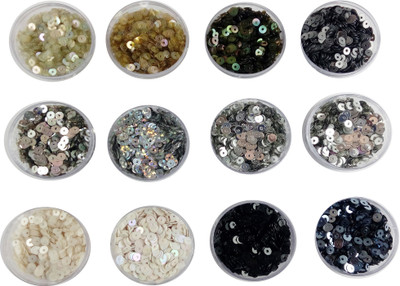 

estore black and white family Colours sequins sitara, 5gm x 12 box,for jewellery making art and craft diy kit, Glitter Sequins Rhinestones Beads brown family Colours