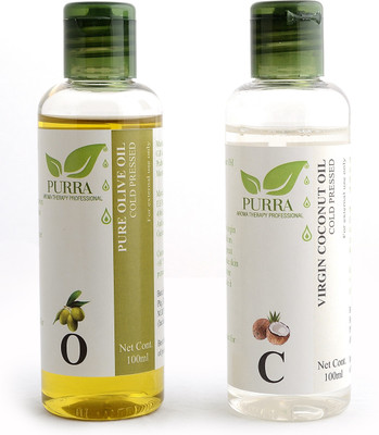 

Purra Virgin Coconut Carrier Oil + Cold Pressed Olive Carrier Oil For Hair Growth & Glowing Skin 100 ML + 100 ML ( Combo )(200 ml)