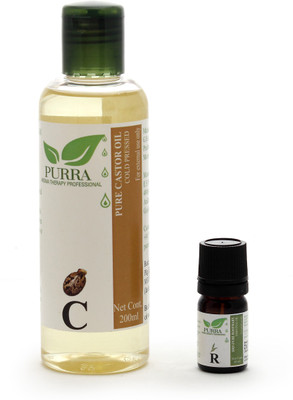 

Purra Cold Pressed Castor Carrier Oil (Unrefined Hexane Free) for Hair Growth & Skin -200 ML + Rosemary Essential Oil 05 ML for Hair Growth & Scalp ( Combo )(205 ml)