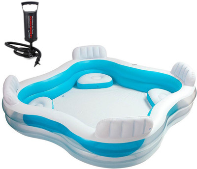 

KASCN INFLATABLE SWIM CENTRE FAMILY POOL FOUR CORNER SEAT WITH PUMP(Blue, White)