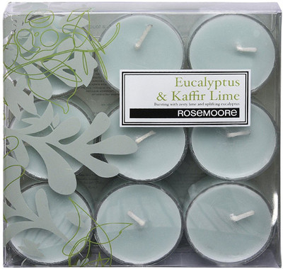 

Rosemoore Eucalyptus & Kaffir Lime Scented Tea Lights Candle(Grey, Pack of 9)