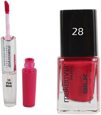 Makeover Professional Nail Paint Rosewood Pink-28 , Lipstick Pink Wink-10(Set of 2)