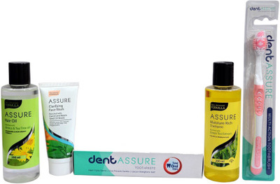 

Assure TRAVEL KIT INCL. HAIR OIL, SHAMPOO, PASTE, BRUSH AND FACE WASH(Set of 5)