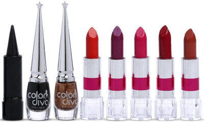 

Adbeni Makeup Combo Set of 5PCs Lipstick, Kajal and 2 Eyeliner(Set of 8)