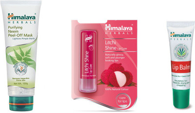 Himalaya Purifying Neem Peel Off Mask, Litchi Shine Lip Care(Set of 3)