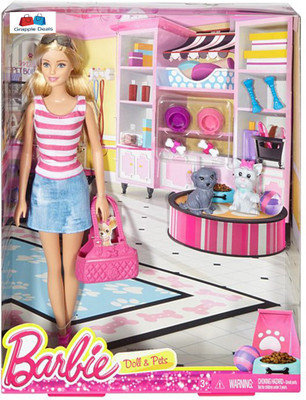 

GRAPPLE DEALS Barbie Beautiful Doll And Cute Pet Puppy And Cat For The Animal Lovers And Dolls Lover For Kids.(Multicolor)