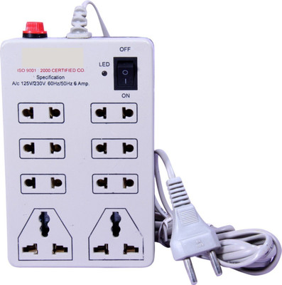 

S.Blaze Amazing Heavy Duty 8 in 1 White Mini Strip / Power Strip / Extension Cord, with On / Off Switch & LED Indicator with 3-4m lengthy wire and Free 1 Amp. Fuse, 2 Three Pin Socket + 6 A Two Pin Socket