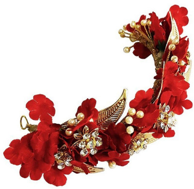 

Prime Wedding Hair Accessories Flowers For Bun Making Hair Gajra, Red GF0001R Hair Band, Hair Accessory Set(Red, Gold)