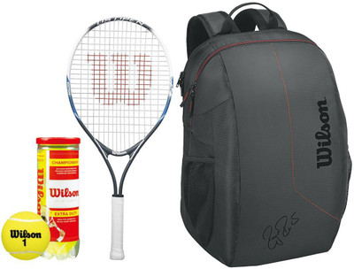 

Wilson All Tennis Kit (US Open 25" Racquet for age 9-10 Years + Championship Tennis Ball, pack of 3 + Team Tennis Racquet bag) Tennis Kit