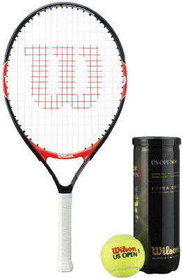 

Wilson Racquet and Ball Tennis Kit (Roger Federer 25" Racquet for age 9-10 Years + US Open Tennis Ball, pack of 3) Tennis Kit