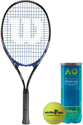 

Wilson Racquet and Ball Tennis Kit (Grand Slam Aluminium Alloy Tennis Racquet for Adults + Australia Open Tennis Ball, pack of 3) Tennis Kit