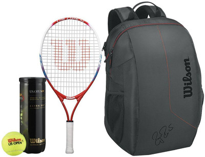 

Wilson All Tennis Kit (US Open 23" Racquet for age 7-8 Years + US Open Tennis Ball, pack of 3 + Team Tennis Racquet bag) Tennis Kit