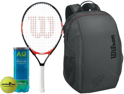 

Wilson All Tennis Kit (Roger Federer 25" Racquet for age 9-10 Years + Australia Open Tennis Ball, pack of 3 + Team Tennis Racquet bag) Tennis Kit