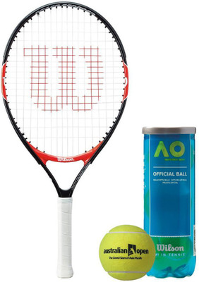 

Wilson Racquet and Ball Tennis Kit (Roger Federer 25" Racquet for age 9-10 Years + Australia Open Tennis Ball, pack of 3) Tennis Kit