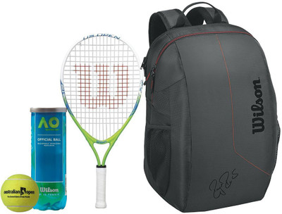 

Wilson All Tennis Kit (US Open 21" Racquet for age 4-6 Years + Australia Open Tennis Ball, pack of 3 + Team Tennis Racquet bag) Tennis Kit