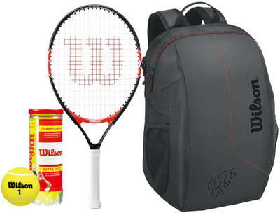 

Wilson All Tennis Kit (Roger Federer 25" Racquet for age 9-10 Years + Championship Tennis Ball, pack of 3 + Team Tennis Racquet bag) Tennis Kit
