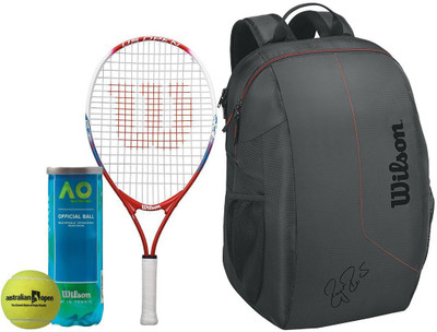 

Wilson All Tennis Kit (US Open 23" Racquet for age 7-8 Years + Australia Open Tennis Ball, pack of 3 + Team Tennis Racquet bag) Tennis Kit