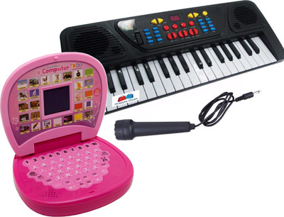 

GRAPPLE DEALS Combo Of 37 Keys Piano Musical Instrument And Mini Laptop Educational Learning Toy For Kids.(Multicolor)