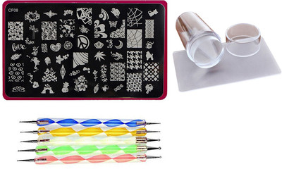 

Lifestyle-You Combined Deal of Large Nail Art Stamping Image Plate, Silicon Stamper & Scraper & Nail Dotting Tools (Image Plate Design CF08)(Black)