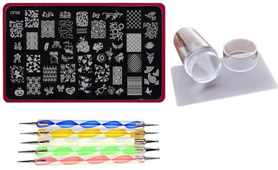 

Lifestyle-You Combined Deal of Large Nail Art Stamping Image Plate, Silicon Stamper & Scraper & Nail Dotting Tools (Image Plate Design CF06)(Black)