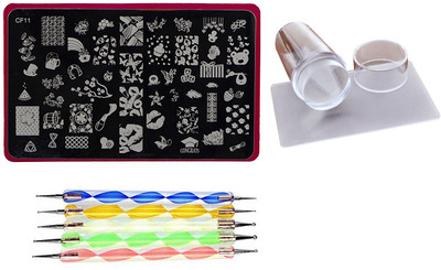 

Lifestyle-You Combined Deal of Large Nail Art Stamping Image Plate, Silicon Stamper & Scraper & Nail Dotting Tools (Image Plate Design CF11)(Black)