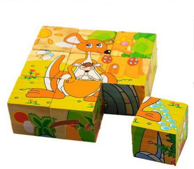 Akrobo 9 Piece Colorful Wooden Block ,Animal Theme(9 Pieces)
