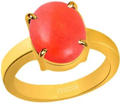 freedom Certified Coral (Moonga) Gemstone 7.25 Ratti or 6.60 Carat for Male & Female Panchdhatu 22K Gold Plated Alloy Coral Ring