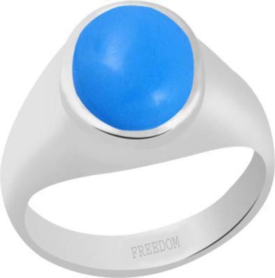 freedom Natural Certified Turquoise (Firoza) Gemstone 3.25 Ratti or 2.96 Carat for Male Sterling Silver Ring