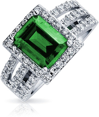 

Bling Jewelry Sterling Silver Cubic Zirconia Rhodium Plated Ring, Green