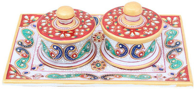 APKAMART Handicraft Marble 2 Bowl & Tray Set - Decorative Serving Set for Table Decor and Gifts Bowl Tray Serving Set(Pack of 1)