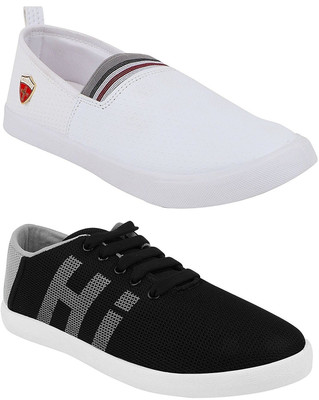 

Chevit Men's Combo pack of 2 Admirable Loafers, Sneakers For Men(Black, White