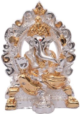 Siri Creations Ganesha Idol With Prabavali Silver And Gold Polish Decorative Showpiece  -  5.5 cm(Steel, Multicolor)