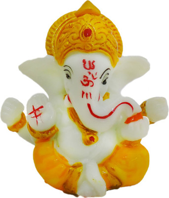Ratnatraya God Ganesh Ji Small Idol Car Dashboard | Pooja Room Decor Gift Items Showpiece - 8 cm(Polyresin, Yellow, White) available at flipkart for Rs.324