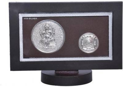 

Siri Creations 999 Pure Silver Ganesha And Yantra With Acralyic Frame Decorative Showpiece - 8.6 cm(Silver, Black)
