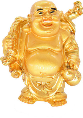 

Bagaholics Feng Shui Chinese Happy Laughing Buddha Figurine Golden Statue Gift Showpiece Decorative Showpiece - 9 cm(Polyresin, Gold)