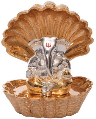 

Siri Creations Shell Ganesha Idol With Gold Polish Decorative Showpiece - 6.5 cm(Silver Plated, Gold)