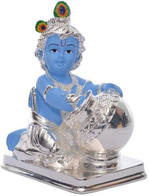 

Siri Creations Krishna Idol With Silver Polish And Gold Enamel Decorative Showpiece - 11.3 cm(Silver Plated, Multicolor)
