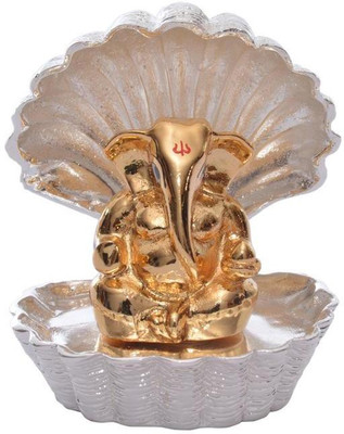 

Siri Creations Pearl Shell Ganesha With Gold Polish Decorative Showpiece - 7.4 cm(Silver Plated, Gold)
