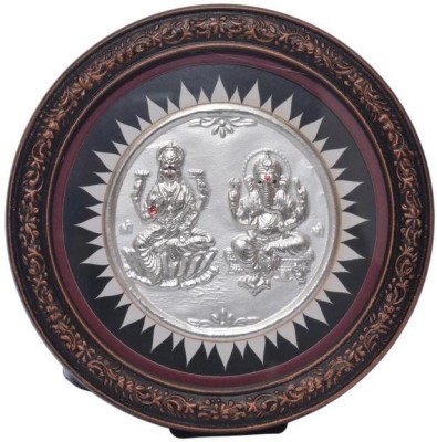 Siri Creations 999 Pure Silver Lakshmi Ganesha With Round Frame Decorative Showpiece  -  11.5 cm(Silver, Silver, Black)