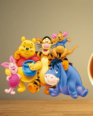 RNG 60 cm vinni the pooh ( group of rat,panda & tiger cartoons) 3d wall sticker in hd quality Self Adhesive Sticker(Pack of 1)