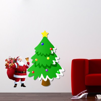 Decor Villa 58 cm Christmas Wall Sticker (Santa claus6,Size - 58 x 50 cm) Removable Sticker(Pack of 1)