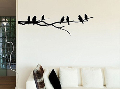 Asmi Collections 100 cm Beautiful Birds On a Tree Branch - Black Removable Sticker(Pack of 1)