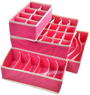 

Sellus Set of 4 Foldable Drawer Dividers, Storage Boxes,Innerwear Storage Box, Closet Organizers, Under Bed Organizer, for Clothing, Shoes, Underwear, Bra, Socks(Pink)