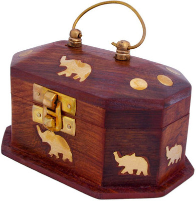 

Craft Art India Wooden Jewelery Box/Jewellery Box/Storage Box With Embossed Elephant {CRAFT-0021/Size Jewellery Vanity Box(Brown)