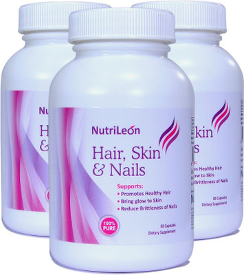 

NutriLeon Biotin 10000mcg Hair Skin & Nails with Collagen Vitamin E Iron Grape seed extract 60 capsules (Pack of 3)(180 No)